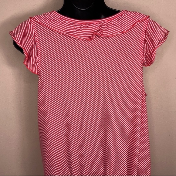 LARGE LENA RED WHITE STRIPED TOP RETRO RUFFLE PINUP STRETCH - Picture 4 of 10